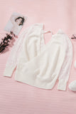 Sexy V Neck Surplice Hollow-out Sweater with Lace Sleeves