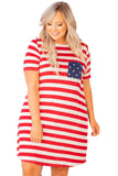 Stripes Crisscross Plus Size T-shirt Dress with Star Pocket