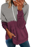 Light Green Dip-Dye Colorblock Drawstring Hoodie with Pockets