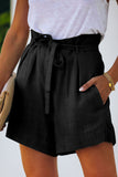 Beige Tie Waist Casual Shorts with Pockets