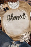 Khaki Blessed Leopard Print Short Sleeve T Shirt