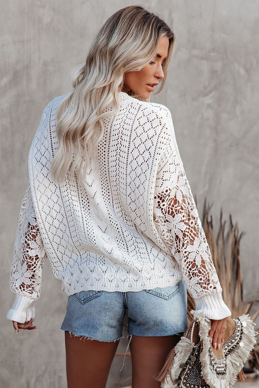 Crochet Lace Pointelle Knit Sweater ALELLY