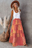 Tiered Paisley Print Pocketed Maxi Skirt