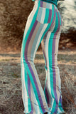 Multicolor Striped Frayed Edge Flare Jeans