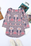 Khaki Geometric Aztec Solid Contrast Top