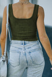 Ribbed Knit Henley Crop Tank
