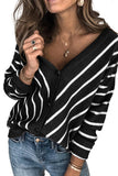 Khaki V Neck Stripe Long Sleeve Cardigan