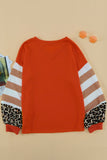 V Neck Leopard Stripe Splice Lantern Sleeve Top