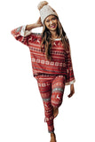 Reindeer Geometric Print Top and Skinny Pants Lounge Set