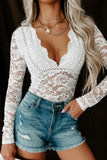 Lace Deep V Neck Long Sleeve Bodysuit