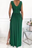 Crochet V Neck Sleeveless Ruched High Waist Maxi Dress