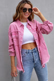 Distressed Flap Pockets Raw Edge Denim Shacket