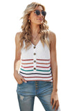 V Neck Striped Pattern Knit Tank Top with Buttons