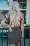 Gray Fashion Striped Leopard Sleeve Splicing Short Dress