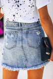 Distressed Raw Hem Denim Skirt