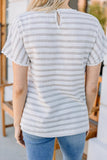 Floral Neck Short Sleeve Striped T-shirt