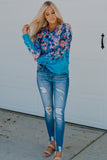 Floral Print V Neck Long Sleeve Top