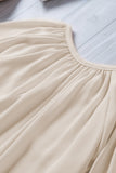 Beige Split Neck Pleated Loose Blouse