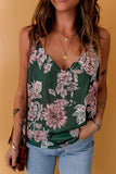 Green Floral Print V Neck Spaghetti Strap Tank Top