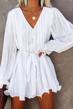 Brief Comfy Pleated Long Sleeve White Mini Dress