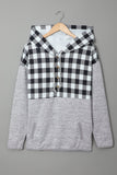 Plaid Splicing Pocketed Gray Hoodie