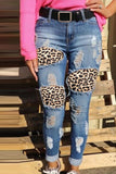 Print Stitching Ripped Skinny Jeans