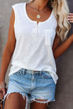 Snap Buttons Scoop Neck Tank with Pocket