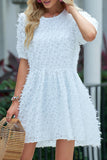 White Eyelash Chiffon Bubble Sleeve Mini Dresses