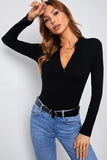 Black Zipper Slim-fit Long Sleeve Top