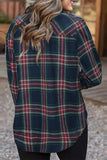 Plaid Button Pocket Long Sleeve Asymmetric Shirt