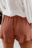 Khaki High Waist Pocketed Ruffle Shorts
