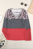 Lace Splicing Hollow-out Leopard Color Block Top