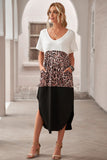 Colorblock Leopard Cotton Blend Casual Maxi T-shirt Dress