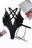 Crossed Straps Sheer Lace Teddy with Garter Belt