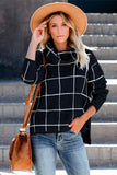 Beige Grid Pattern Turtleneck Sweater
