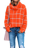 Beige Grid Pattern Turtleneck Sweater