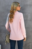 Pink Turtle Neck Sloping Color Block Long Sleeve Top