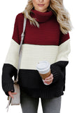 Turtleneck Color Block Pullover Sweater