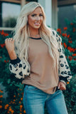 Leopard Sleeve Contrast Knitted Pullover Top