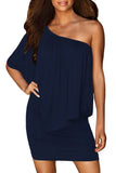 Plus Size Multiple Dressing Layered Dark Blue Mini Poncho Dress