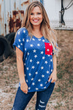 USA Star Print Patch Pocket Blue T-shirt