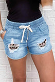 Distressed Leopard Patchwork Denim Shorts