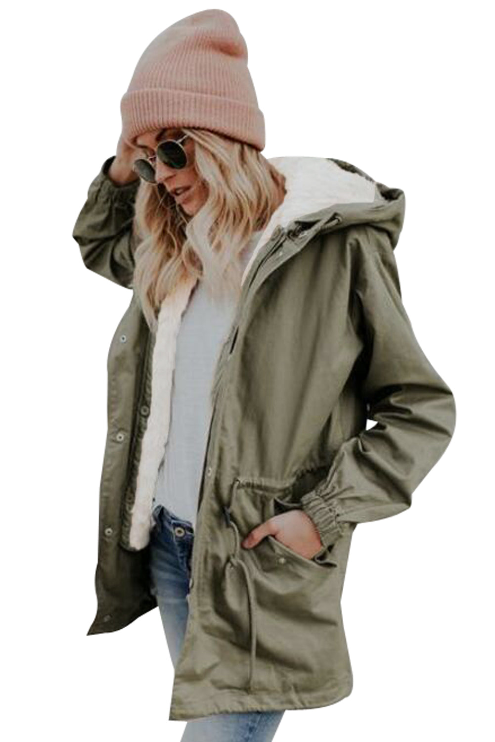 Army Green Zip Front Jacket with Pockets