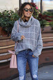 Beige Grid Pattern Turtleneck Sweater