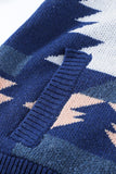 Retro Jacquard Pattern Buttoned Front Hooded Sweater