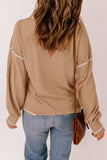 Khaki Contrast Stitching Trim Waffle Knit Pullover