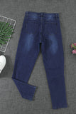 Dark Blue Distressed Patchwork Skinny Jeans