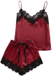 Lace Satin Sleepwear Cami Top and Shorts Pajamas Set