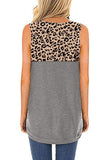 Hollow-out Leopard Solid Black Patchwork Tank Top