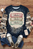 MERRY Leopard Color Block Pullover Sweatshirt